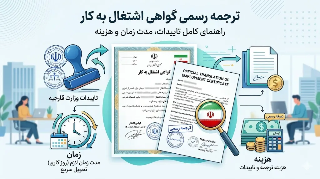 ترجمه رسمی گواهی اشتغال به کار | راهنمای تاییدات، زمان و هزینه